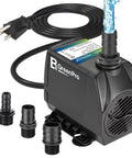 Killer 800 GPH Submersible Water Pump With Adjustable Flow Ultra Quiet Fountain Pump, four nozzles, and power cord.