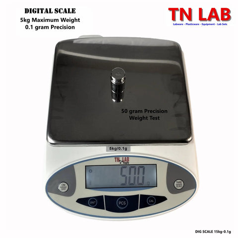 Professional Grade Built Tough Digital Scale With Dead On 0.1G Accuracy LED Backlit Panel Stainless Steel Tray Auto Unit Converter Easy For Kitchen Meals Or Science Projects measuring 50g weight.