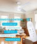 Living room with 56 Inch Ceiling Fan With Lights Remote Control Dimmable LED Light Reversible DC Motor Indoor Outdoor White Ceiling Fan
