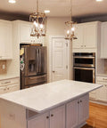 Eleanor 27 Inch Traditional 3 Light Cylinder Pendant Chandelier With Adjustable Height In Antique White Finish in kitchen setting