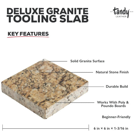 Solid As Rock Granite Tooling Slab For Leather Crafting - Heavy Duty Stone Block With Smooth Flat Face - 6x6 inch slab.