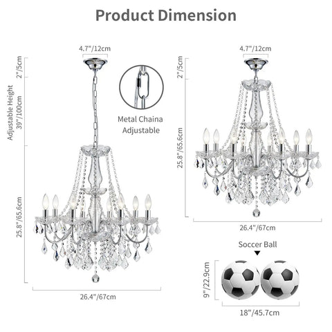 Product dimensions of Mini Crystal Chandelier With K9 Crystals, Chrome Finish, 5 E12 Bulbs, Living Room Pendant Lighting