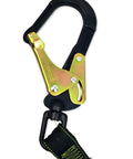 Close-up of No Nonsense Elastic Double Leg 6ft Lanyard With Aluminum Rebar Hooks, featuring an aluminum rebar hook detail.