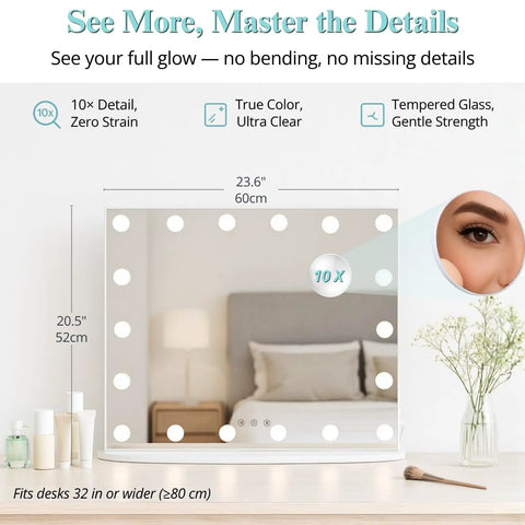 Hollywood Vanity Tabletop Makeup Mirror With USB Powered Dimmable LED Lights Touch Sensor Controls 12 LEDs For Daylight And Warm Settings Crystal Clear Reflection For Flawless Makeup Glam Ready