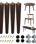 Four Pieces 16 Inch Vintage Wooden Furniture Legs With Anti Slip Feet For DIY Desk Coffee Table Dresser Bed Replacement Hardware Mid Century Style Brown Finish