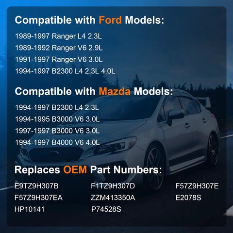 Specifications for Replacement Fuel Pump For Ranger And Mazda B Series 1989 Through 1997 Compatible with engine types listed