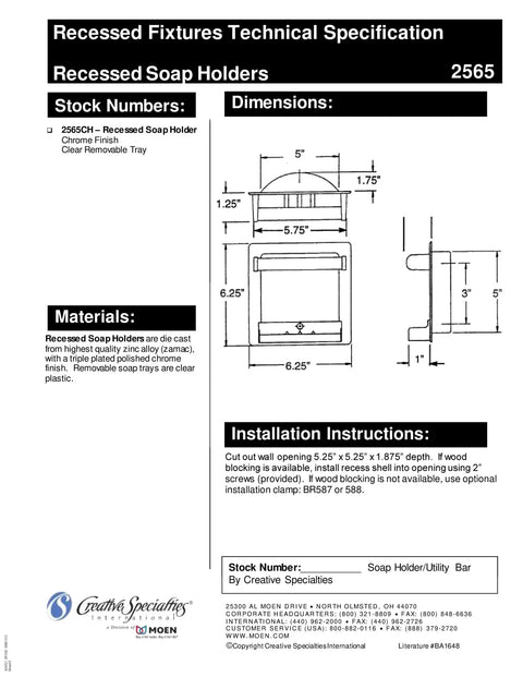 Technical specification for Commercial Recessed Soap Holder In Chrome Wall Mounted Soap Dish With Removable Tray.