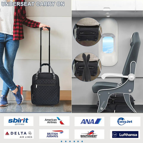 Underseat Carry On With Wheels 16 Inch Lightweight Rolling Weekender Bag water-resistant polyester under airline seat