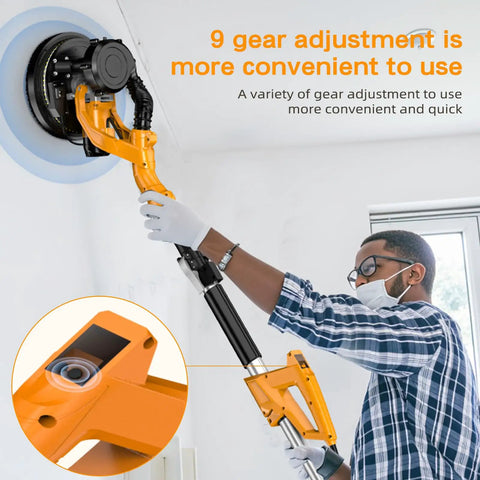 Heavy Duty Electric Drywall Sander With Vacuum Dust Collector For Popcorn Ceiling Removal And Smooth Wall Finishing No Dust Hassle Job Site Must Have, showing 9 gear adjustments.