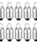 10 Pack E10 LED Bulbs For 3V Miniature Flashlights Replacement Bulbs Mini Lamps Cool White Light Durable Glass And Metal Construction