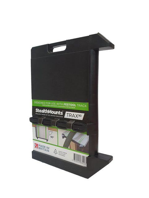 Precision Right Angle Track Saw Square Guide For Instant 90 Degree Plunge Saw Alignment Quick Setup Jig in black plastic.
