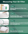 Infographic showing steps for installing 9 Pack 16x20x1 Air Filters With Reusable ABS Frame Deep Pleated MERV 11 MPR 1200 FPR 6-8