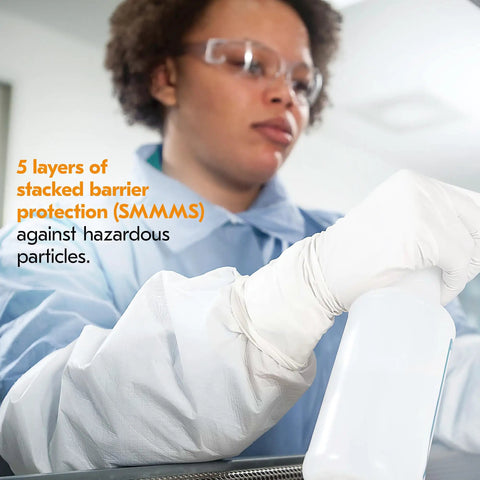 Person wearing Breathable Particle Protection Sleeve Protectors for Dust and Dirt, 21 Inch Length, white, in work setting.