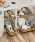 Pull Out Cabinet Organizer 1 Tier Sliding Shelf For Base Cabinets 20W By 21D Wood Pantry Kitchen Storage with pots and pans