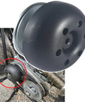 Close-up of Three Quarter Bore Torque Converter Driver Clutch for Mini Bikes and Go Karts installed on an engine.