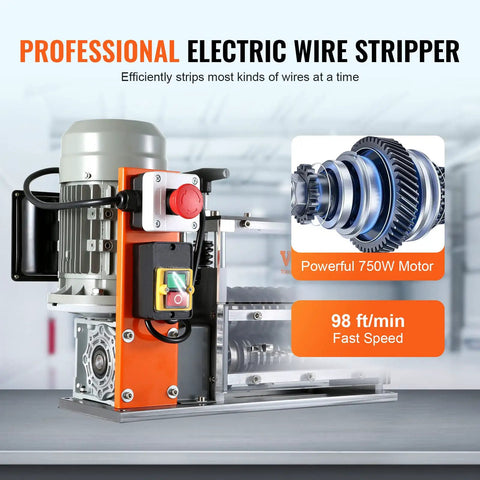 Heavy Duty Automatic Wire Stripper For Electric Cables Point Zero Six To One Point Five Seven Inches Packed With A Rugged Seven Fifty Watt Motor.
