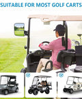 Adjustable Golf Cart Side Mirror Set With Wide 6.3 By 5.2 Inch HD Glass Durable Plastic Housing Weatherproof For Club Car EZGO Yamaha