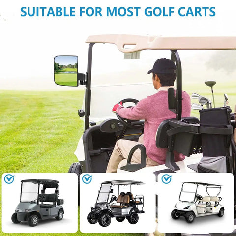 Adjustable Golf Cart Side Mirror Set With Wide 6.3 By 5.2 Inch HD Glass Durable Plastic Housing Weatherproof For Club Car EZGO Yamaha