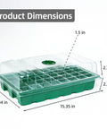 Seed Starter Tray Kit With Humidity Domes And Base 5 Pack No Fuss Setup For 200 Cells showing tray dimensions and clear domes.