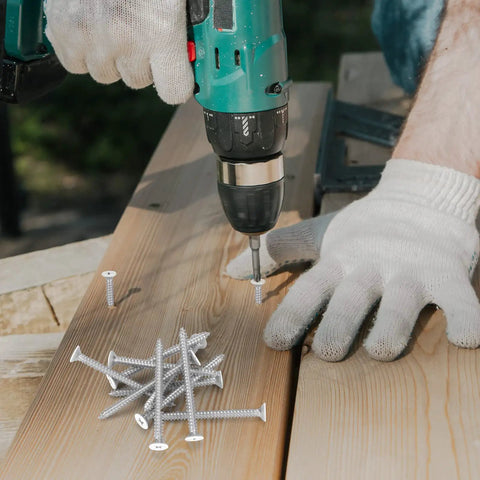 Drill driving 100 Pack White Head Wood Screws Size 10 X 1-3/4 Inch Stainless Steel Phillips Flat Head 304 A2 into wood