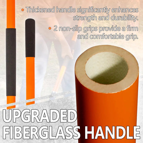 Close-up of upgraded fiberglass handle with non-slip grips on the Beefy Heavy Duty Digging Shovel With Fiberglass Handle For Gardening.
