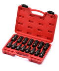 Beefy Fifteen Piece Half Inch Drive Shallow Universal Impact Socket Set With Flexible Wobble Swivel 6 Point Metric Sockets in red case