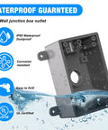 Single Gang Weatherproof Outdoor Electrical Box For One Half Inch Or Three Quarter Inch Conduit Built Tough UL Listed Junction Box For Outlets And Switches Gray PVC Exterior Fits Standard Covers And Inserts in water showing waterproof feature