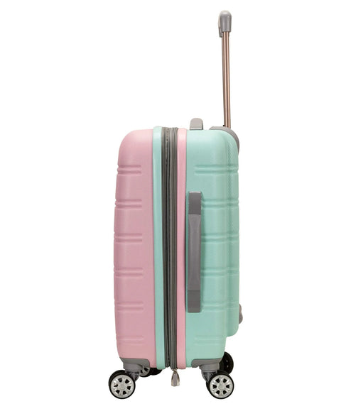 Rockland Melbourne 20-inch mint and pink two-tone hardside spinner luggage, side view