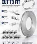 Get That Custom Cut Hose Clamp Kit You Need By The Foot With This Awesome Stainless Steel Worm Gear Roll For All Your Home Repair Projects Made From Tough 304 Metal To Fit Any Pipe Size stainless steel 30-foot clamp roll kit with fasteners