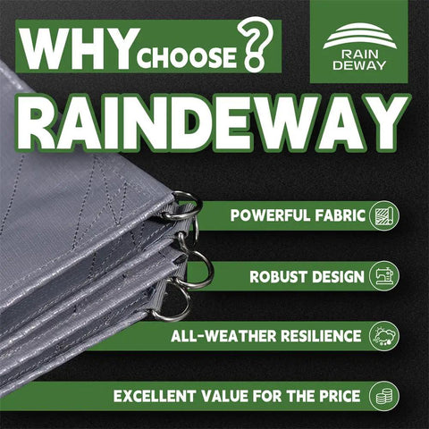 Close-up of Heavy Duty Waterproof Tarp 10x16 Feet 14 Mil Pro Grade Poly With Metal Grommets, showcasing Raindeway features.