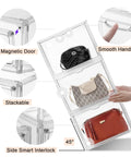 3 Pack Clear Acrylic Purse And Handbag Organizer For Closet With Magnetic Door, stackable display with purses inside