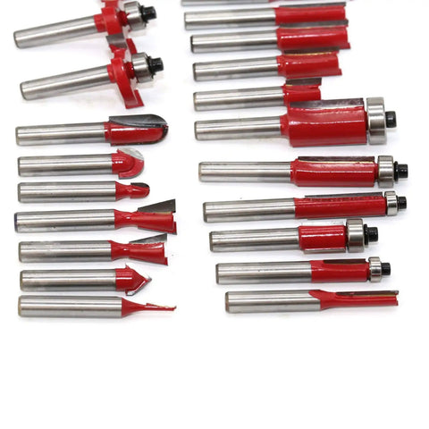 Pro Level 8MM Shank Tungsten Carbide Router Bits Set For Woodworking 35 Piece Heavy Duty Milling Cutter Kit, various bit shapes.