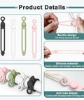 Reusable Silicone Cable Ties 20 Pack Boss Level Desktop Cord Organizers With Secure Snap Lock and Stretchy Loop Wraps, shown in four colors.