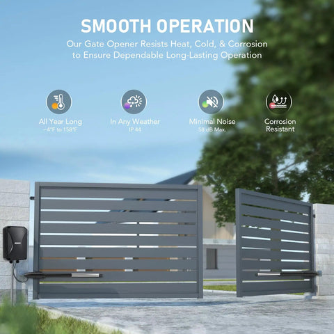 Automatic Dual Swing Gate Opener Kit for Driveways No Fuss Setup Up To 660 Lb Per Leaf and 18 Ft with Remote Control