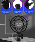 Universal Microphone Shock Mount For 47mm To 53mm Mics, Anti Vibration Clip Holder with adjustable knob and thread adapter