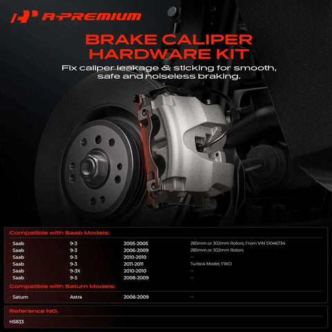 Premium Front Disc Brake Hardware Kit For Saab 9-3 05 To 11 And Saturn Astra 08-09 With 285mm Or 302mm Rotors Ultimate Upgrade For Slick Stopping Power And Reliable Ride Security Today. brake caliper hardware kit on disc rotor, silver caliper