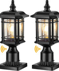 Dusk To Dawn Outdoor Post Lights 2 Pack For Garden And Patio Black Exterior Lamp Post Fixtures With Pier Mount Tempered Glass Hardwired 120V Not Solar Modern Weatherproof Outdoor Lighting That Looks Slick
