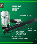 Beast Pro Grade Framing Nailer For Flooring And Roof Decking, Pneumatic Power Tool With Selectable Trigger, Rafter Hook