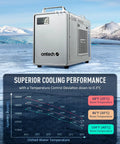 Heavy Duty Compact Six Liter Water Chiller For Laser Engraving Machines with specifications on cooling performance and temperature control.