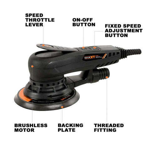 Powerful Random Orbital Sander With Brushless Motor, 5 And 6 Inch Pads, Central Vacuum Dust Collection, Pro Grade Dual Backing Pads