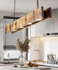 Rustic Wood LED Hanging Pendant Light For Dining Room And Kitchen Island 100cm Adjustable Height Modern Sputnik Style Ceiling Fixture