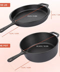 Two In One Cast Iron Dutch Oven With Lid That Doubles As A Shallow Skillet, 3.2 Quart Deep Pot For Searing And Stewing dimensions