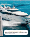 Beefy M12 Retractable Indexing Plunger Pin 2 Pack next to yacht in water showcasing heavy duty stainless steel build for marine use.