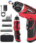 Badass Cordless Electric Screwdriver Drill Set, 8V Rechargeable Battery, 28 Piece Kit with flexible shaft and accessories.