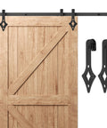 Heavy Duty Cabinet Sliding Barn Door Hardware Kit With J Shape Hanger Type 2 For TV Stands Cupboards Storage Cabinets Wardrobes In Carbon Steel With Frosted Track Finish shown on wooden door