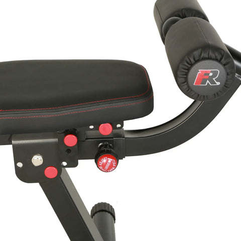 Close-up of 2000 Super Max XL Adjustable Weight Bench cushion and adjustment knobs