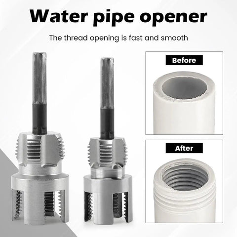 4 In 1 Universal Pipe Wrench Set For PVC Plastic Threads, showing smooth water pipe opener with threading results.