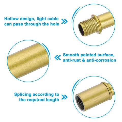 Heavy Duty Straight Pipe Lamp Stem Rod Kit Built Tough For Everyday Hustle Four Pack M10 Double End Thread gold tone rod features.
