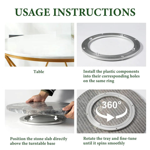 Usage instructions for 16 Inch Natural Rosso Luana Marble Lazy Susan Cabinet Turntable installation and operation.