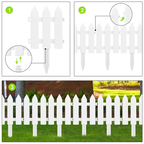 White Plastic Garden Fence Kit With 22 Pieces Easy Install Picket Fence Edgings For Lawn Flower Beds Plant Borders And Decorative Yard Perimeter Includes Ground Stakes For Quick Setup
